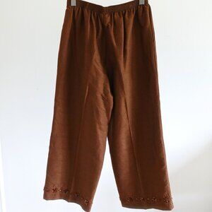 Alfred Dunner Women's Brown Drawstring Pants with Beaded Hem Detail